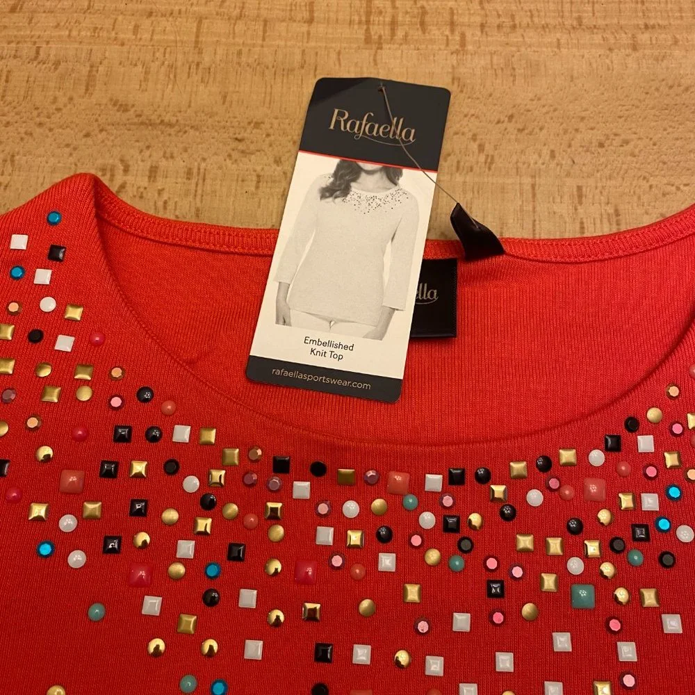 NWT Rafaella Women's Embellished Knit Pullover Top 3/4 Sleeve - Size Small - Picture 3 of 4